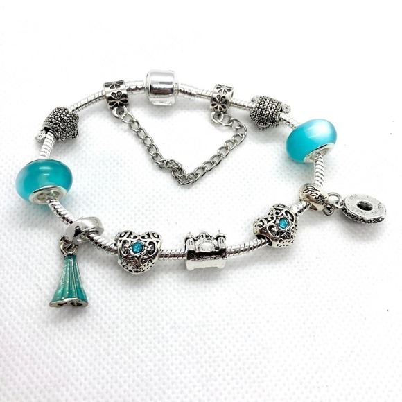 SILVER Plated Blue Elsa Disney Snake Style Charm Bracelet - Picture 7 of 8